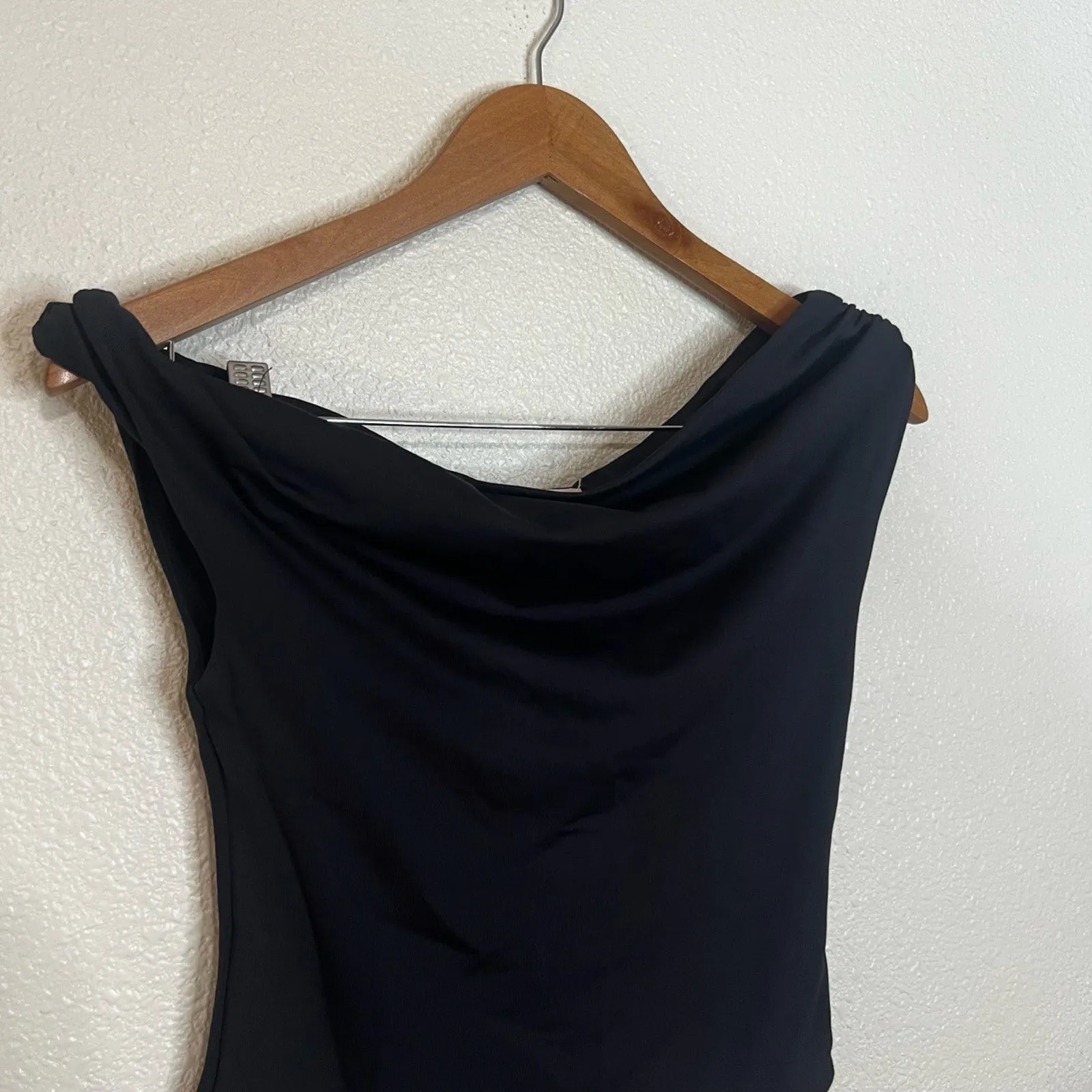 Camila Coelho Bodysuit Womens SMALL Black Draped Off Shoulder Elegant Chic NEW - Image 3