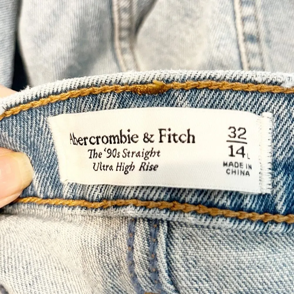 Abercrombie The 90's Straight Leg Ultra High Rise Slit Hem Jeans Blue 32 / 14 L - Image 3