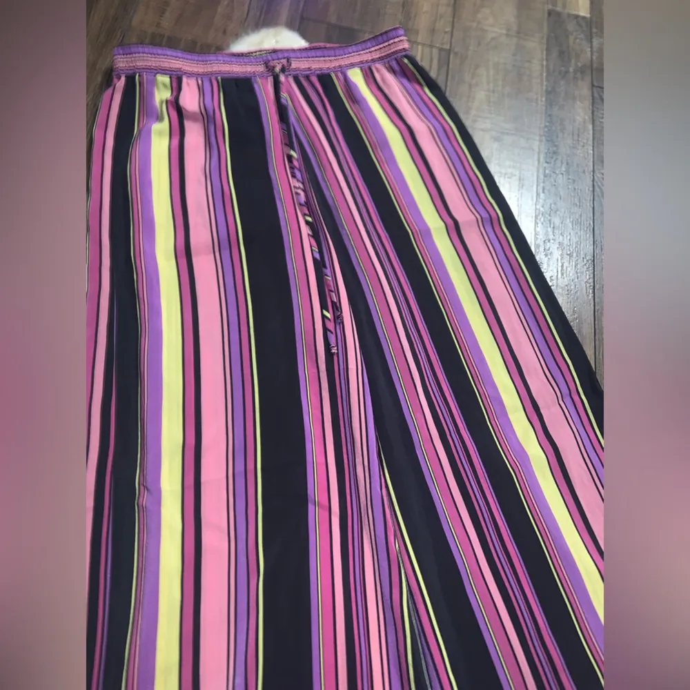 Johnny Was jade silk purple black fall striped boho Rue pant Xs wide leg $200 - Image 3