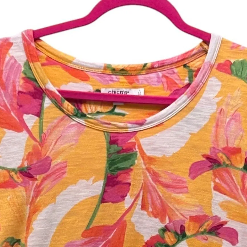 Chicos Leaf Tropical Top Orange XXL Or 4 - Image 3
