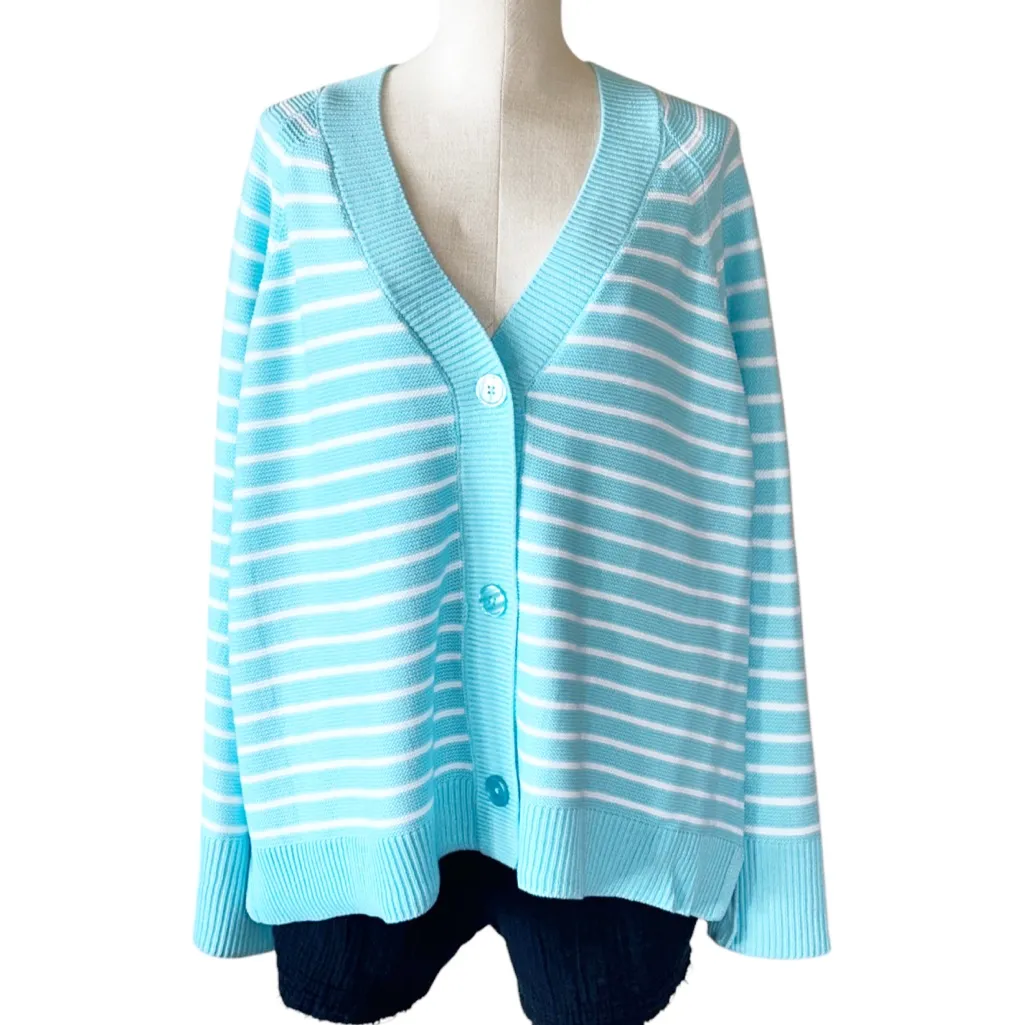 NWT Christopher & Bank White Blue Striped Nautical V Neck Comfy Cardigan SZ-3X - Image 3