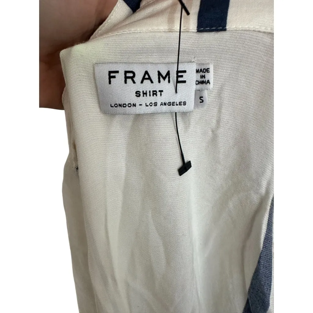FRAME Women's White Striped Long Sleeve Button Down Shirt Size Small - Image 6