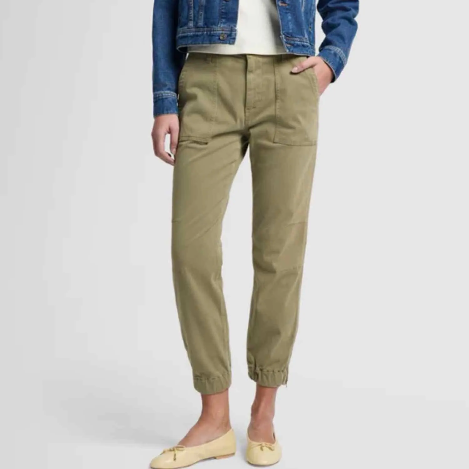 7 For All Mankind Darted Boyfriend Sateen Jogger Pants Size 26 Army - Image 8