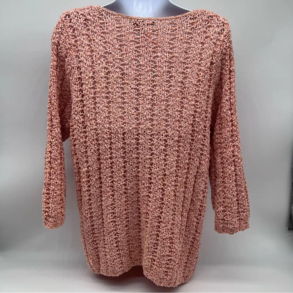 Dana Buchman Peach Open Pull Over Cotton Blend Ribbon Knit Top w/3/4 Sleeves-L - Image 5
