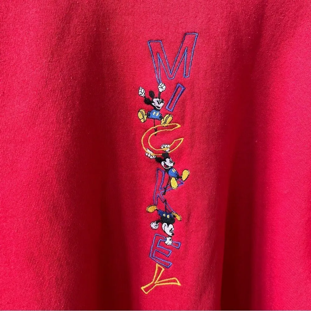 Vintage 90s Mickey & Co Disney Embroidered Crewneck Sweatshirt Red L - Image 2