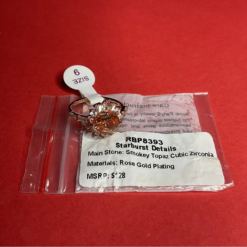 Bomb Party RBP8393 “Starburst Details” Cubic Zirconia on Rose Gold Sz 9 Ring NWT - Image 5