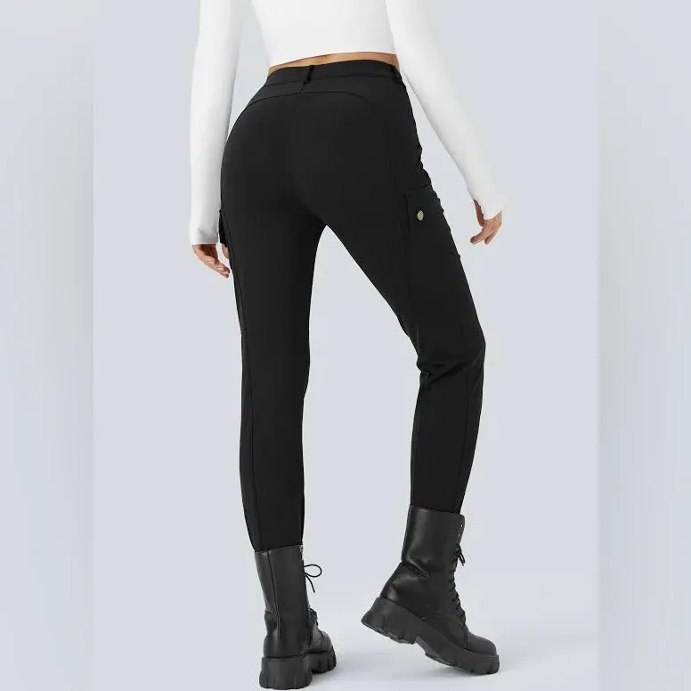 HALARA High Waisted Skinny Cargo Pants Black XL Stretchy 27” Inseam Pockets - Image 2