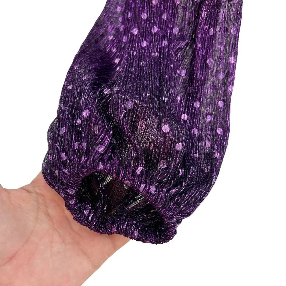 For Love & Lemons Womens L Purple La Vilette Metallic Puff Sleeve Top Plunge New - Image 5