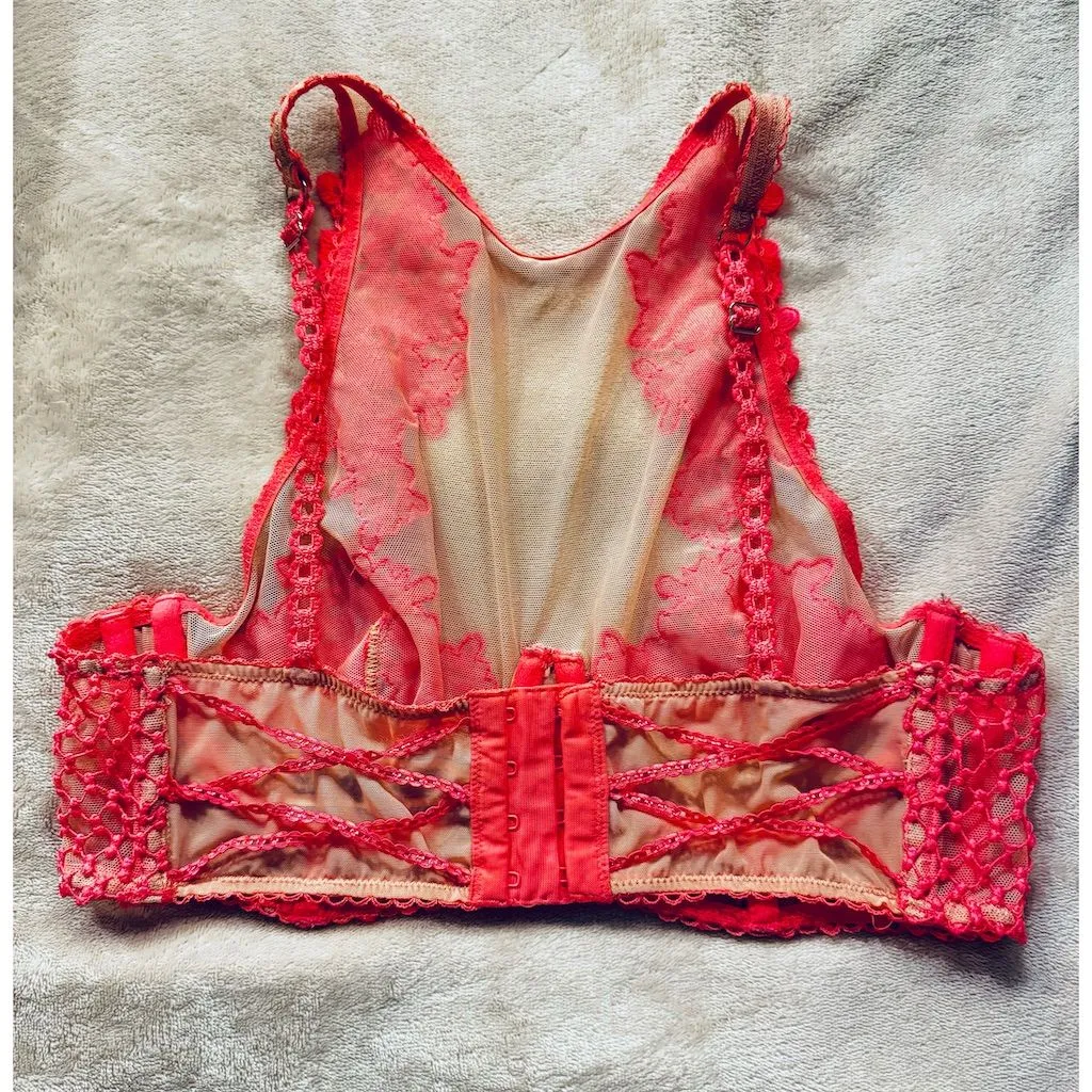 Victoria's Secret Dream Angels Pink Lace Bralette M Floral Embroidery‎ - Image 3