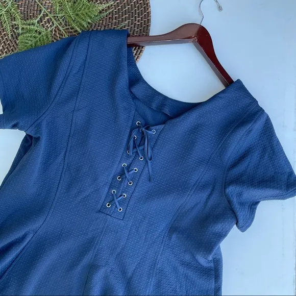 Lane Bryant Dress Blue Waffle Textured Lace Tie Back Short Sleep Plus 28 - Image 2