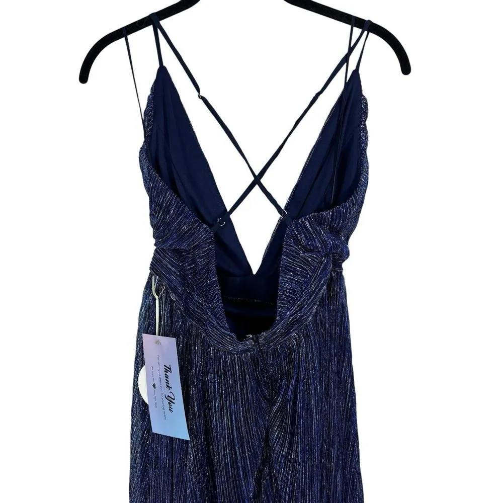 NWT Lulus Stunner Shiny Metallic Backless Maxi Dress Blue Prom Homecoming Size S - Image 10
