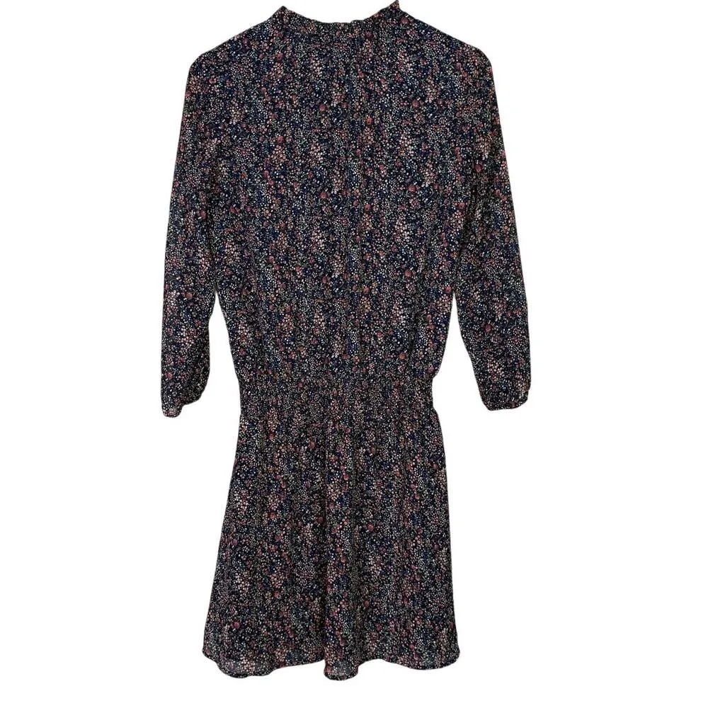 J. Crew Blouson Chiffon Colorful Floral V-Neck Long Sleeve Mini Dress S Black - Image 14