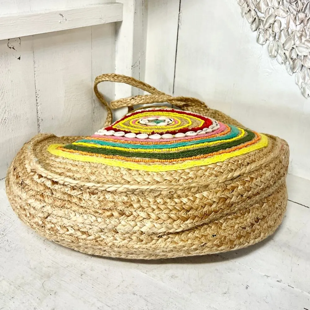 NEW Muche Muchette Milagro Braided Straw Round Shoulder Handbag Beige One Size - Image 7