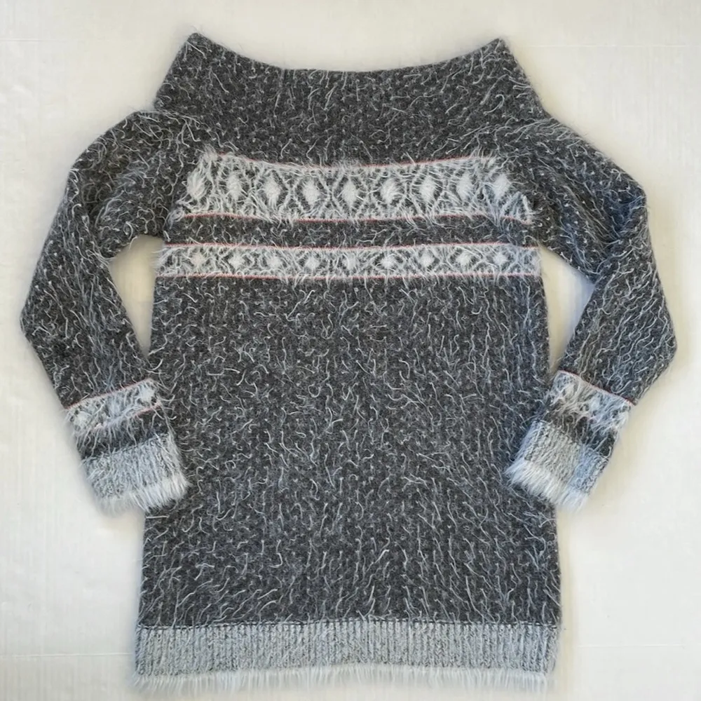 Anthropologie Sleeping on Snow Off The Shoulder Gray Sweater Wool Blend XS - Image 12