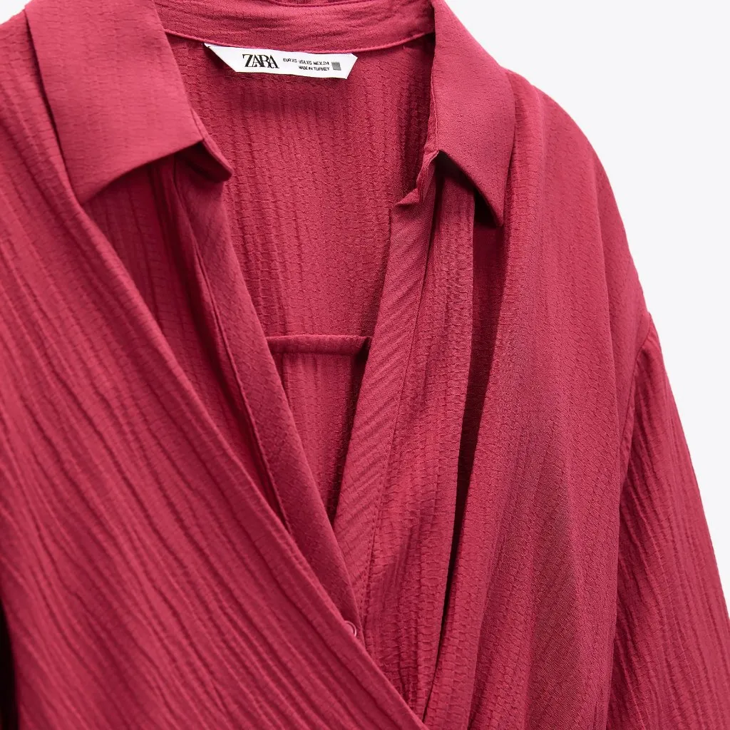 NWT ZARA BELTED MINI WRAP DRESS FUCHSIA / PINK MEDIUM - Image 10