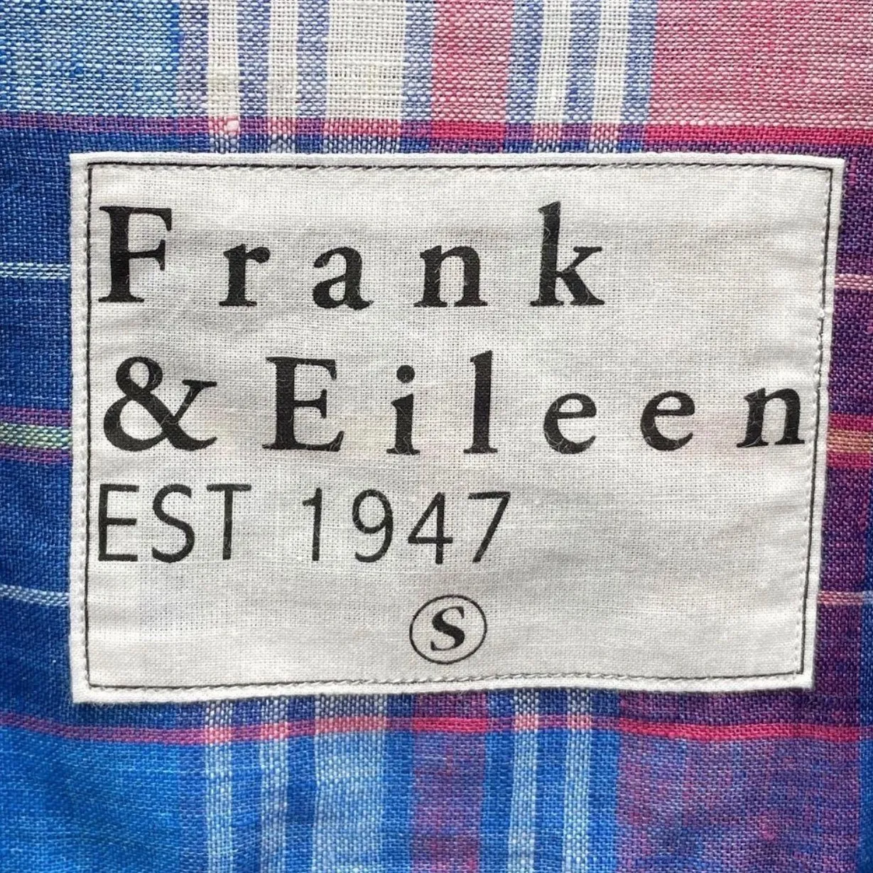 Frank & Eileen Mary 100% Linen Plaid Shirt Dress Blue Pink Size Small - Image 5