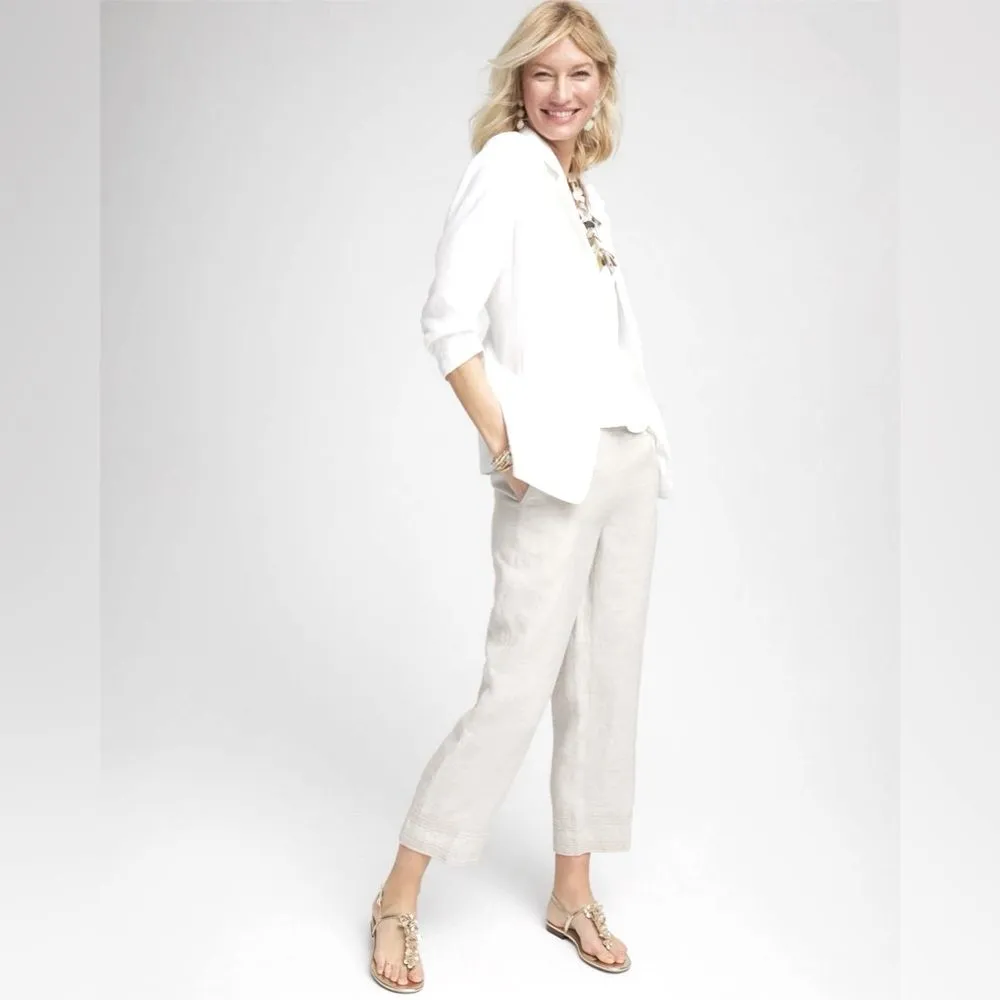 Chico’s Linen Crop Pants Women’s 16 Gray Stretch Waist Relaxed Coastal Lagenlook - Image 6