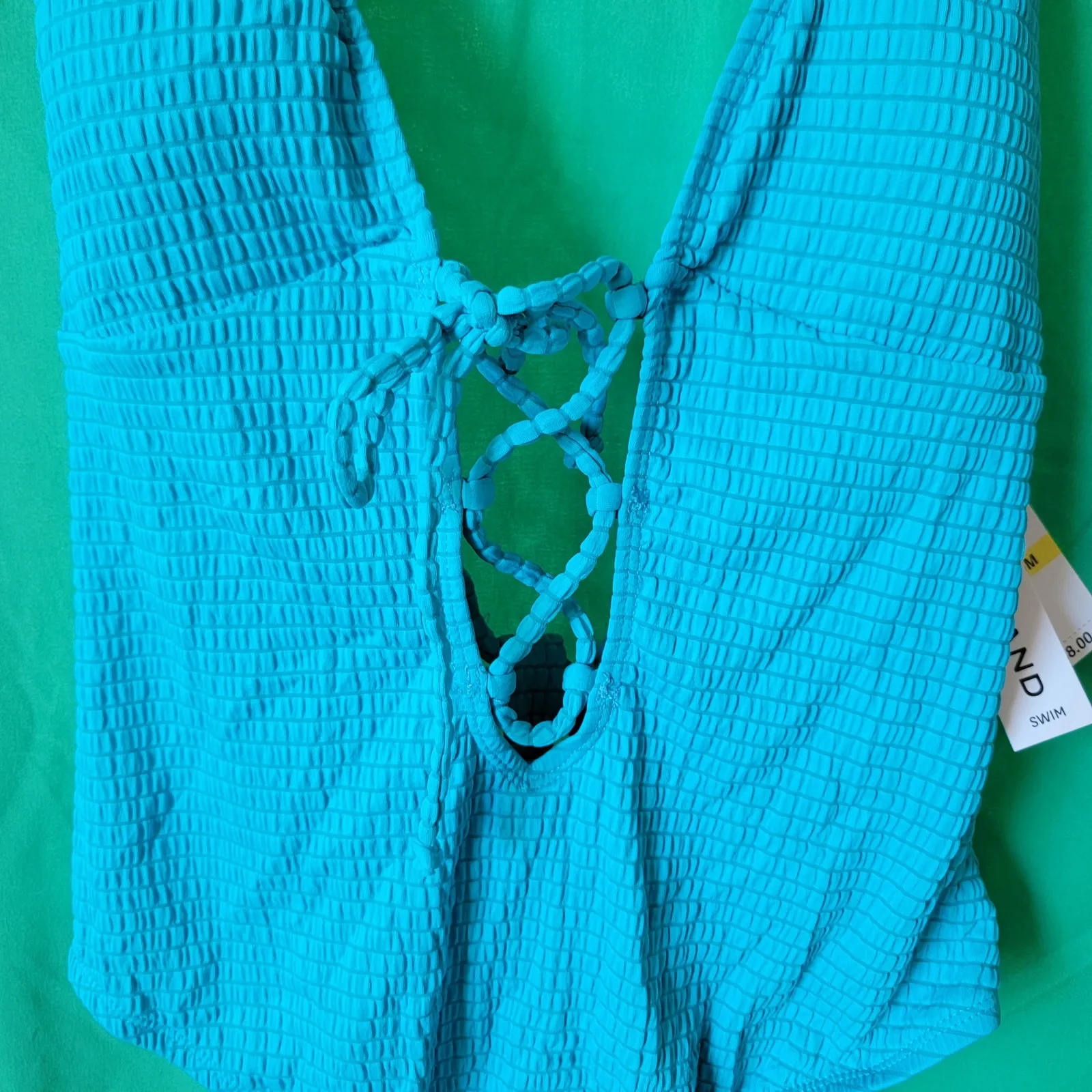 Lucky Brand Teal Golden Wave Lace-Up Deep V-Neck One Piece Swimsuit Size Medium - Image 5