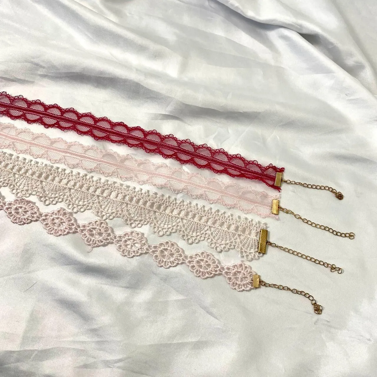 Early 2000's Whimsical Pink Purple Lace Choker Collar Necklaces Lot of 4 - Image 3