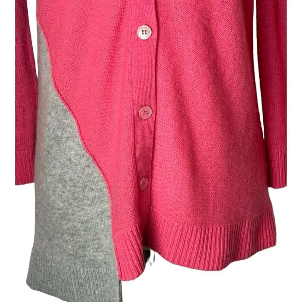 Magaschoni Sweater Womens Medium Pink Gray Knit Cashmere Asymmetric Hem Cardigan - Image 5
