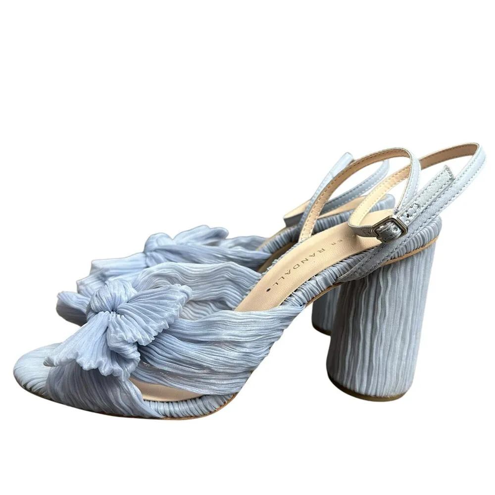 LOEFFLER RANDALL 7 Camellia Blue Pleated Bow Heel Designer Open Toe Ankle Strap - Image 2