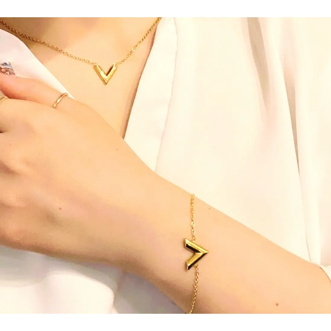 Dainty Yellow Gold Filled‎ V-Shape Bracelet, 7-9” - Image 10