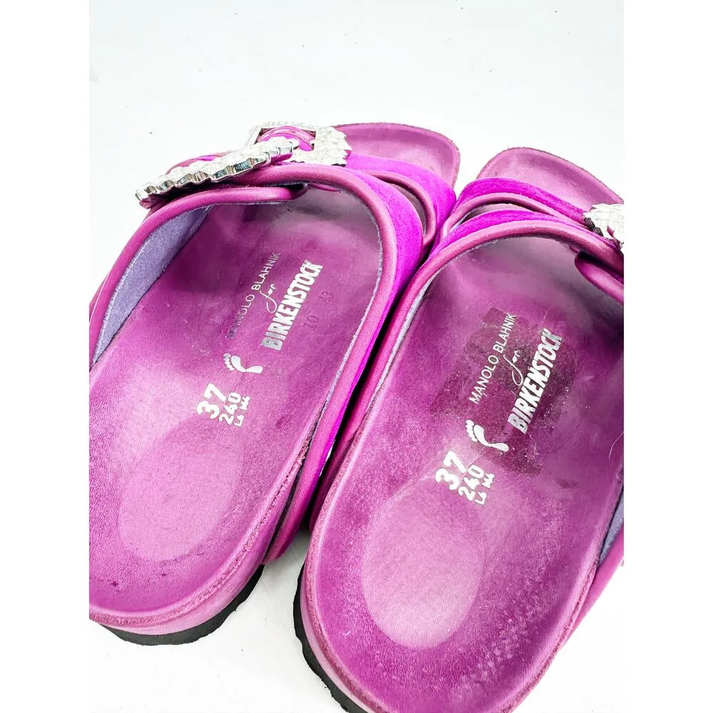 Manolo Blahnik Birkenstock Sandal in Fuchsia Velvet 37 - Image 3