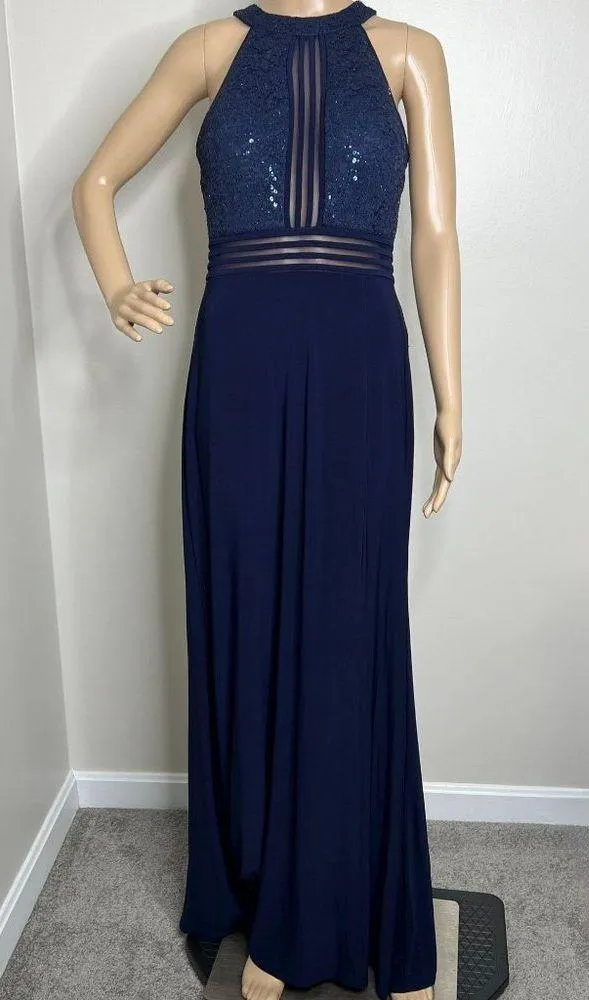NW Nightway Navy Blue Halter Maxi Gown Dress - Image 8