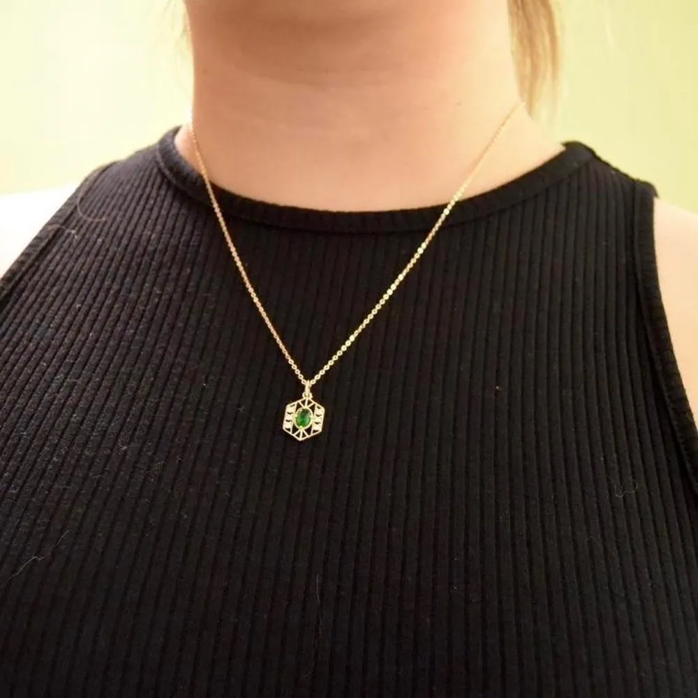 Dainty Emerald Charm Necklace Gold - Image 5