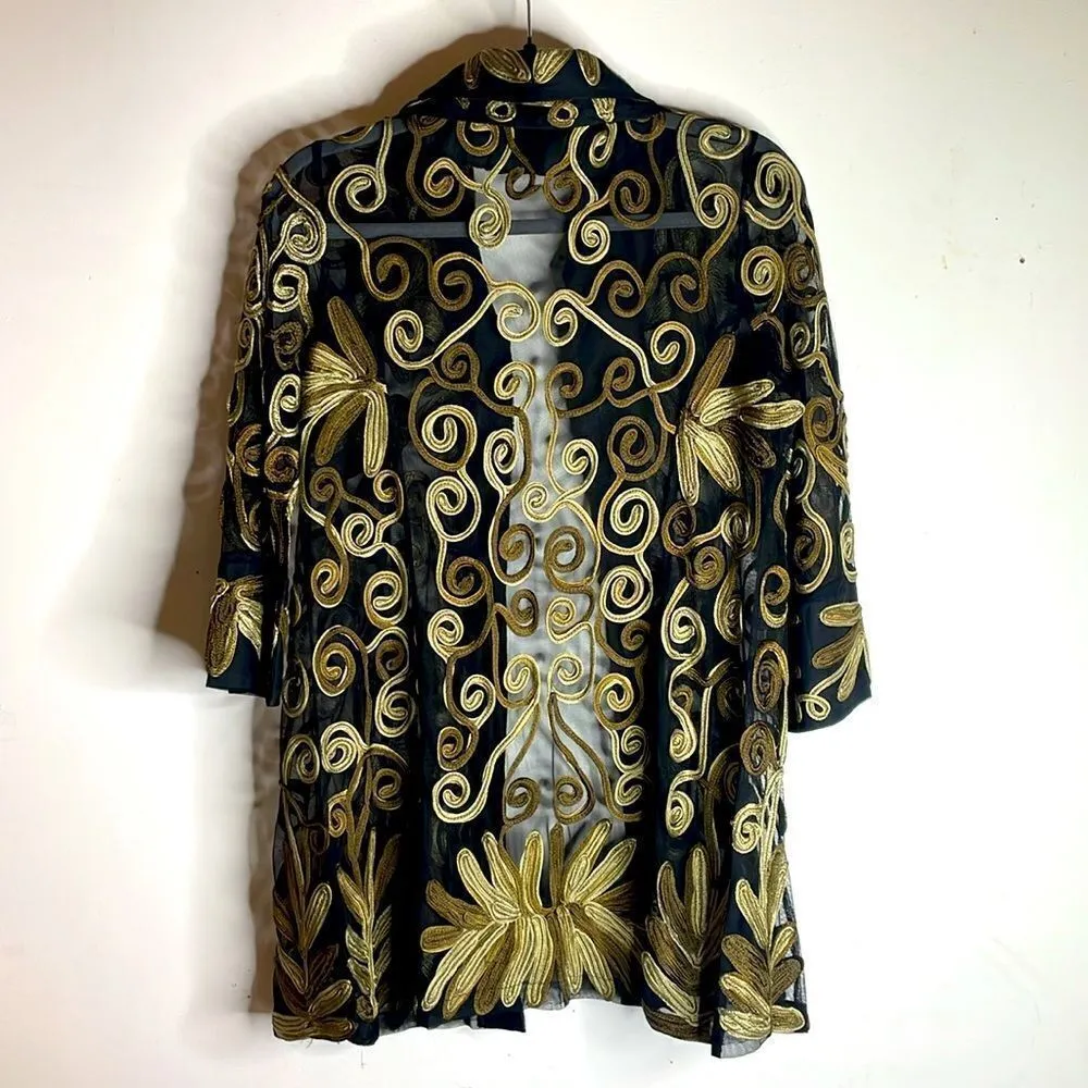 Parsley and Sage rare Soutache Black and gold sheer jacket size medium - Image 2