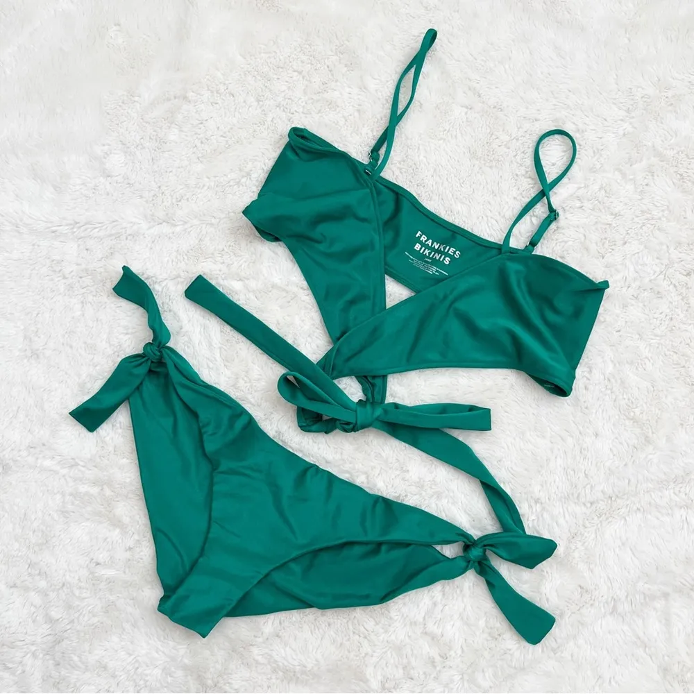 Frankies Bikinis Falcon Shine Wrap Bikini Top and Tie Bottoms in Everglade - Image 4