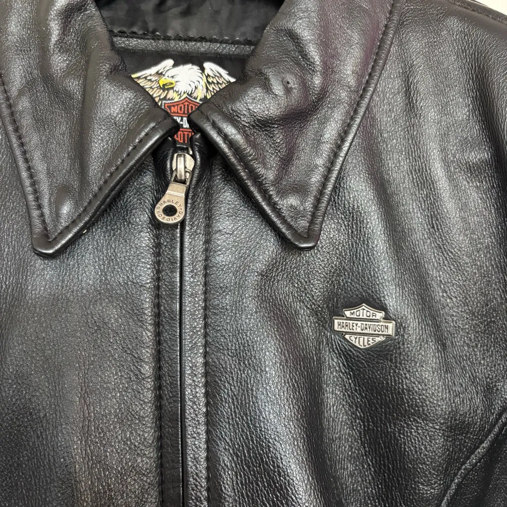 Harley Davidson Leather Motorcycle Women's Fitted Jacket Large Back Logo Size M Black Size M - Image 4