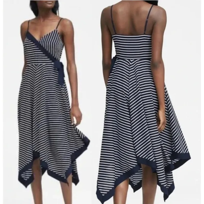 Banana Republic Coastal Nautical Summer Striped Asymmetrical Hem Dress‎ Size 4 - Image 2