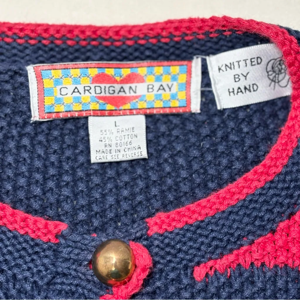 Cardigan Bay Vintage Angel Pattern Knitted by Hand Cardigan Christmas Sweater L Red Size L - Image 9