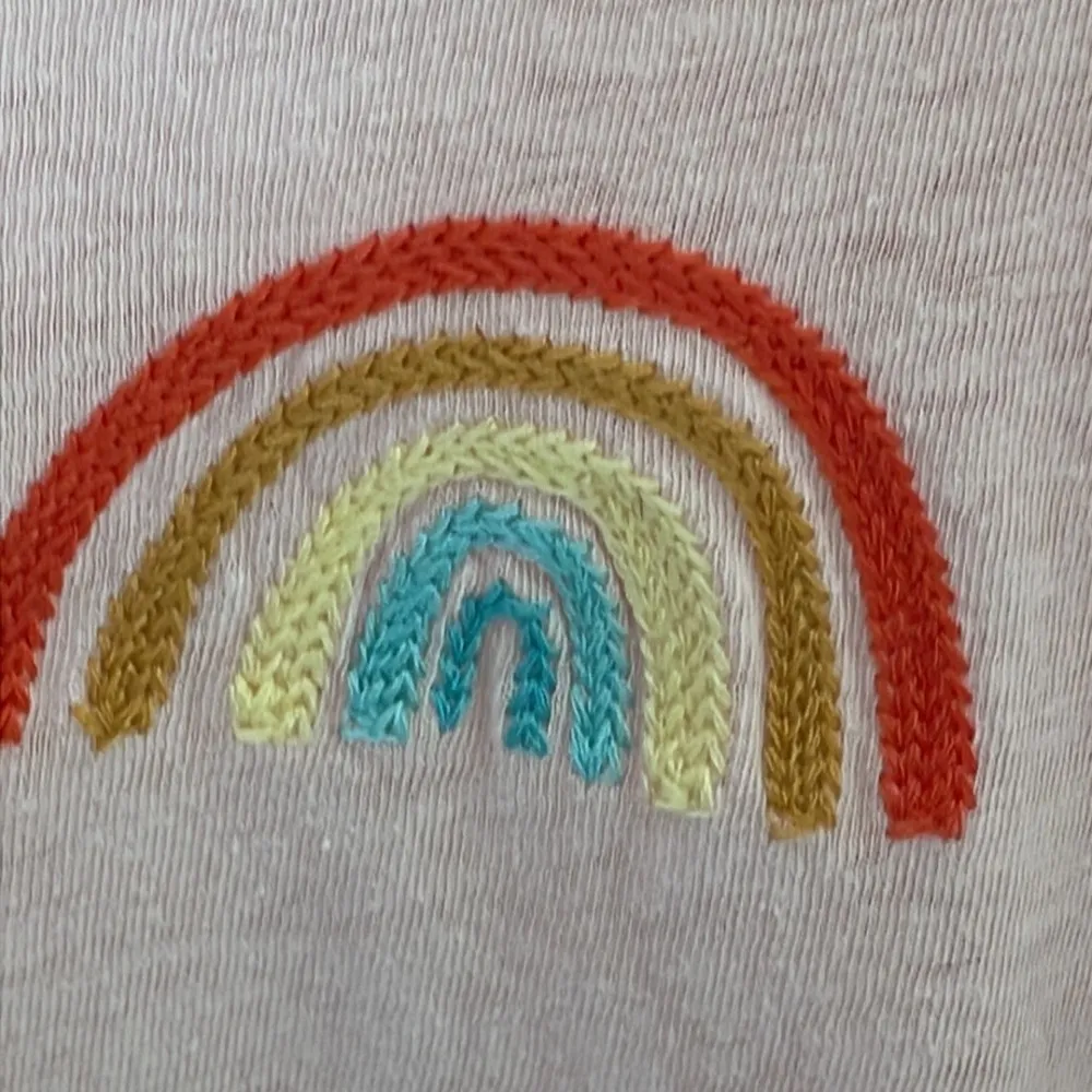 American Eagle Peach Ombré Embroidered Rainbow Oversized Tee Large - Image 3