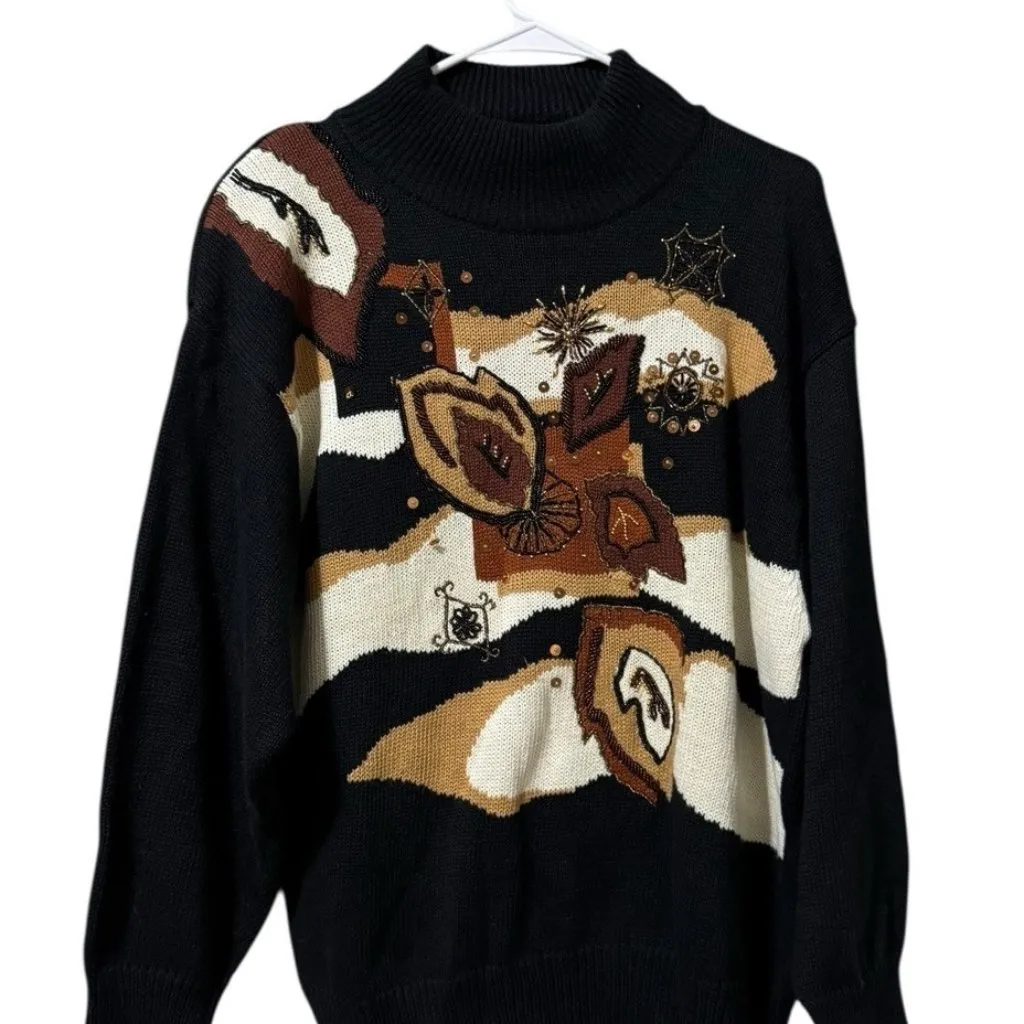 IB Diffusion Women Size Large Knitted Sweater Embellished Beaded Holiday Vintage - Image 1