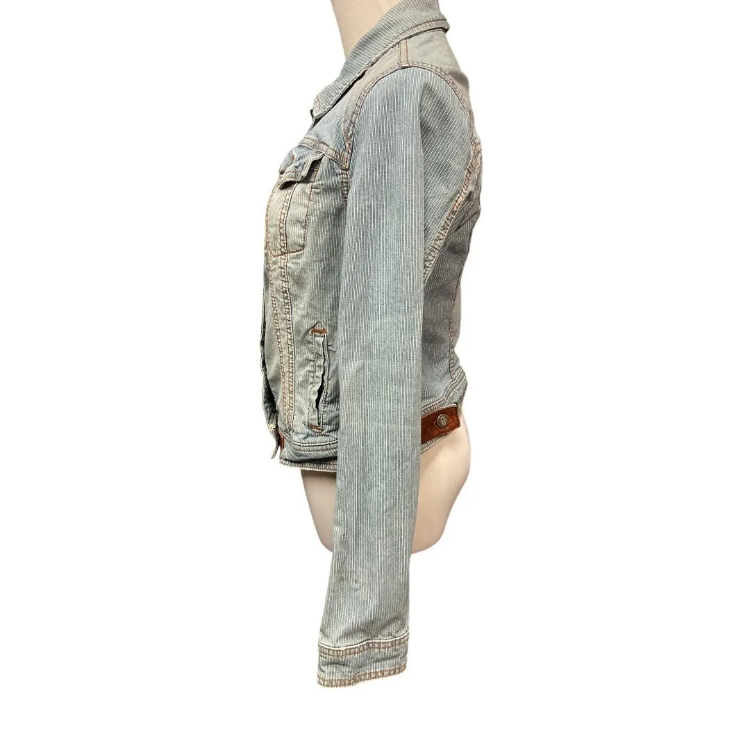 Anthropologie‎ Pilcro Letterpress Long Sleeve Railroad Striped Denim Jacket Sz M - Image 3