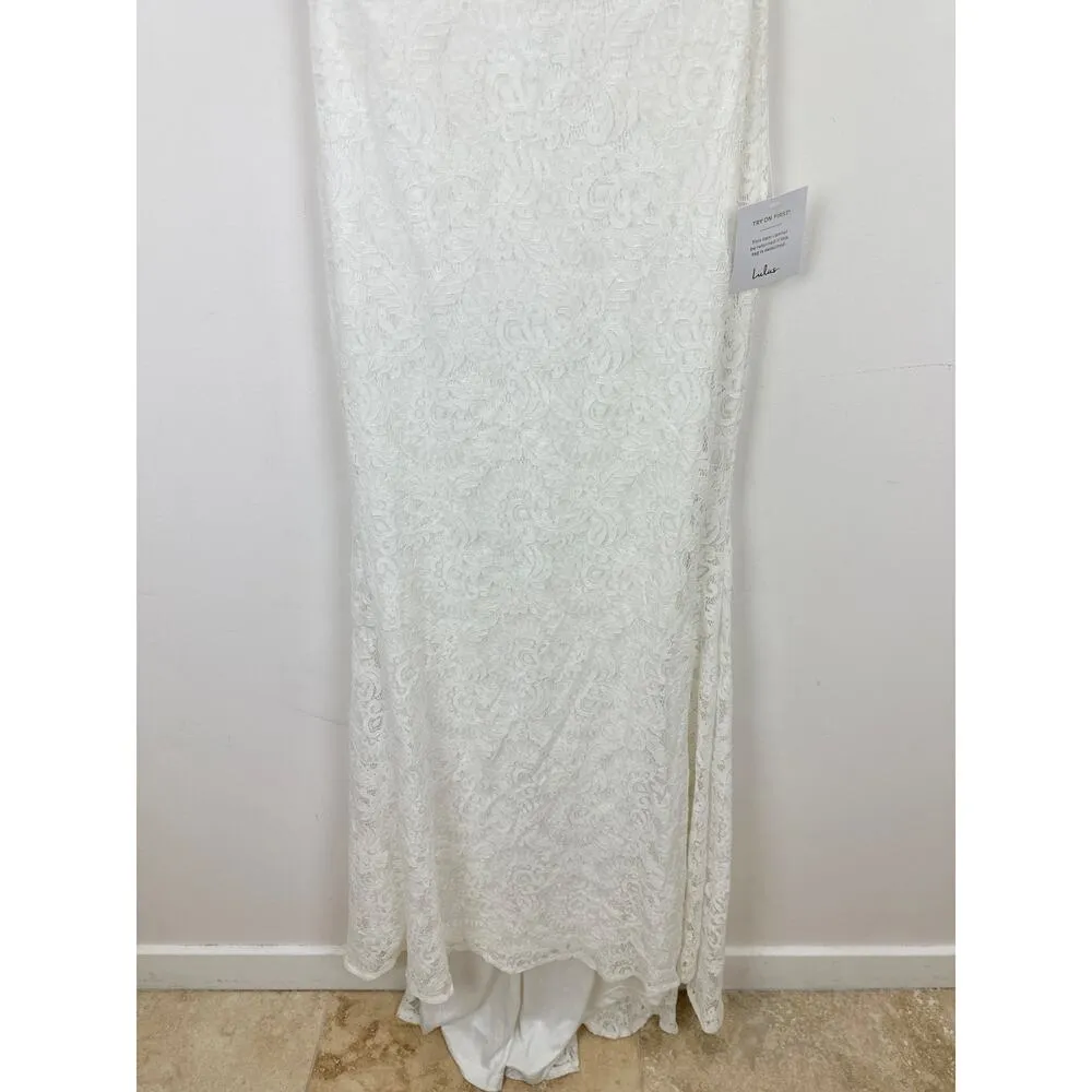 Lulus Beloved Eternity White Lace Sleeveless Backless Maxi Dress Wedding S NWT - Image 8
