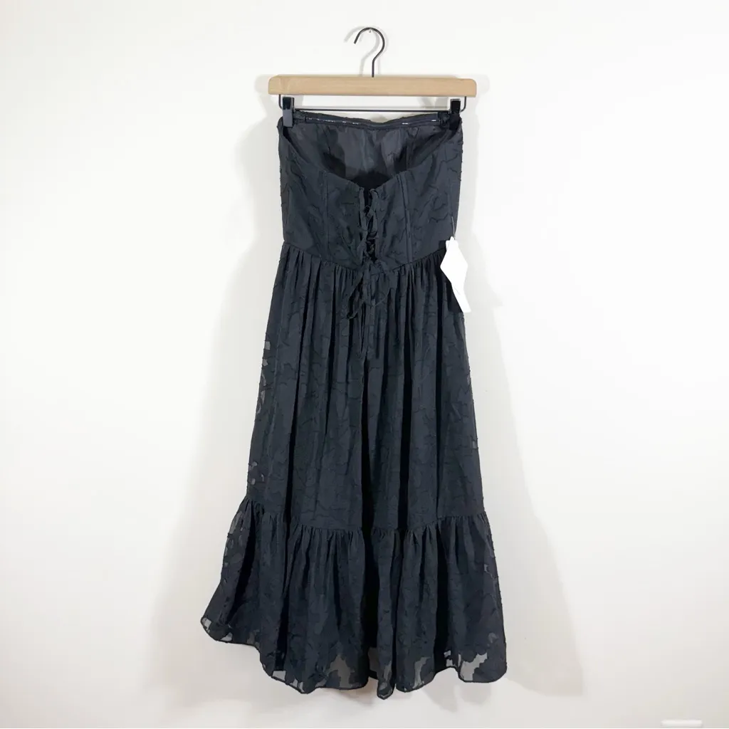 NWT Azazie Delphina Black A-Line Strapless Floral Burnout Convertible Midi Dress - Image 6