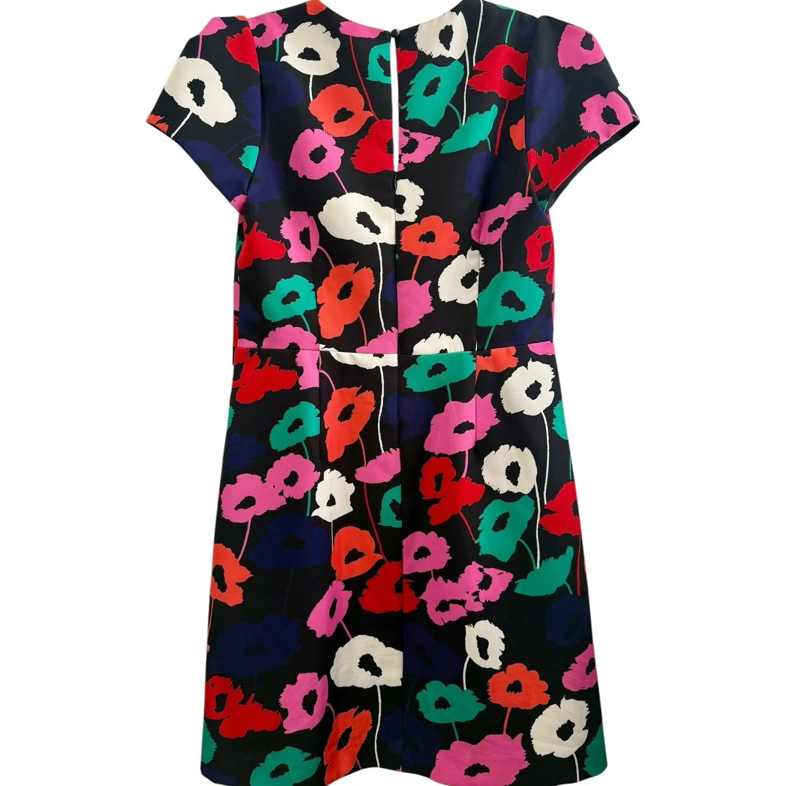 Milly Atalie New York Poppy Print Sheath Cady Dress Black Short Sleeve Sz 6 $325 - Image 3