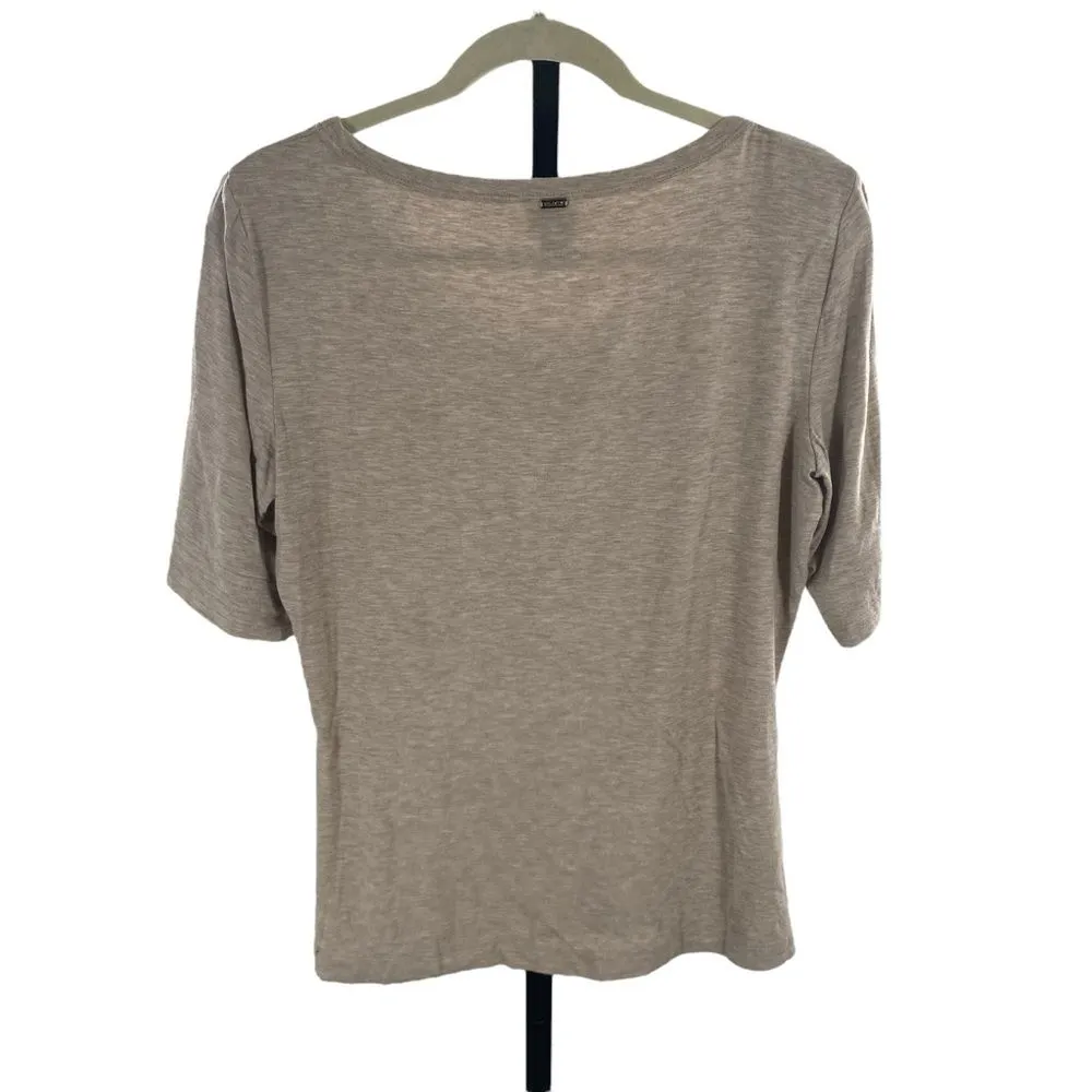 St. John Spa Women’s M Pleated Scoop Neck Top Beige‎ Gray Heather Neutral Soft - Image 4