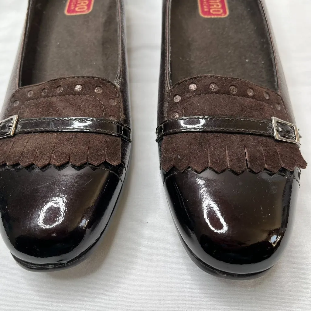 Munro American Womens 8 N Brown Patent Leather And Suede Fringe Buckle Loafer - Image 5