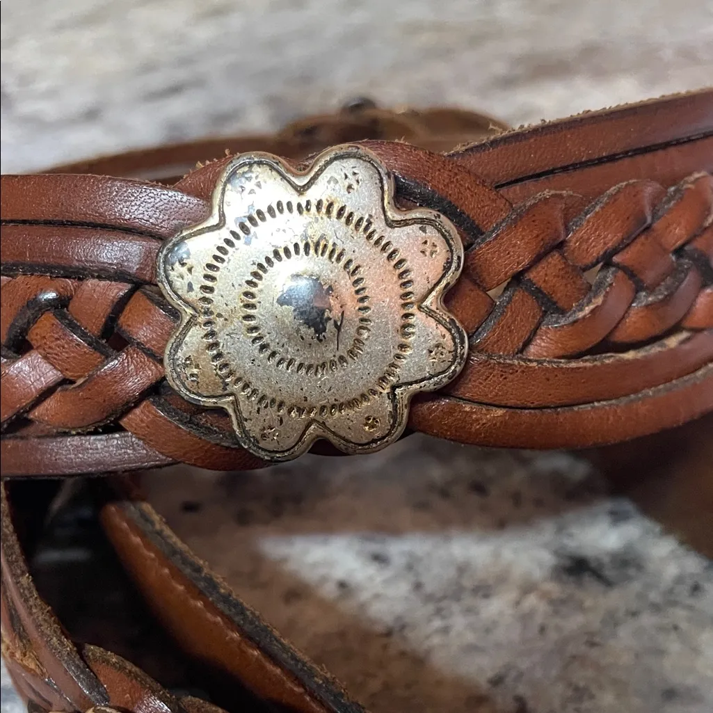 Vintage Fossil Concho Studded Brown Leather Belt  Size S - Image 2