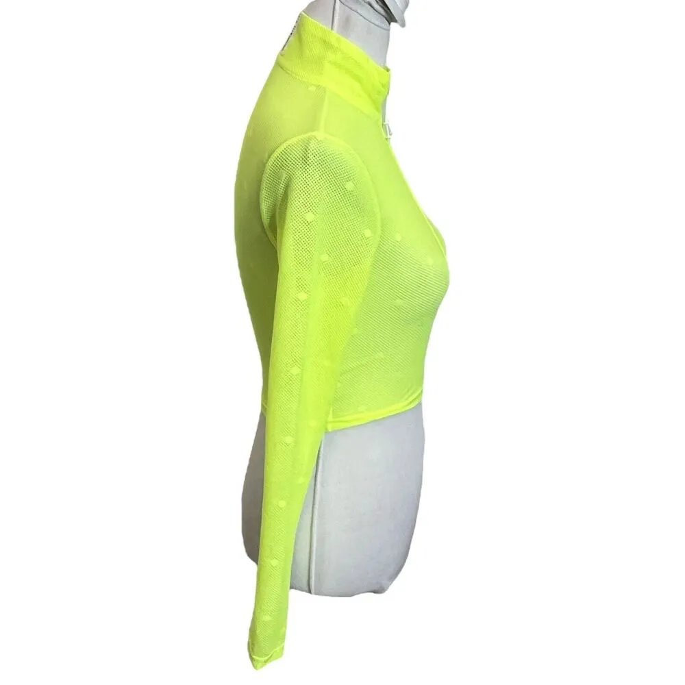 Adam Selman Sport Perforated Polka Dot Neon Yellow Mesh Crop Top Size XS NEW NWT - Image 5
