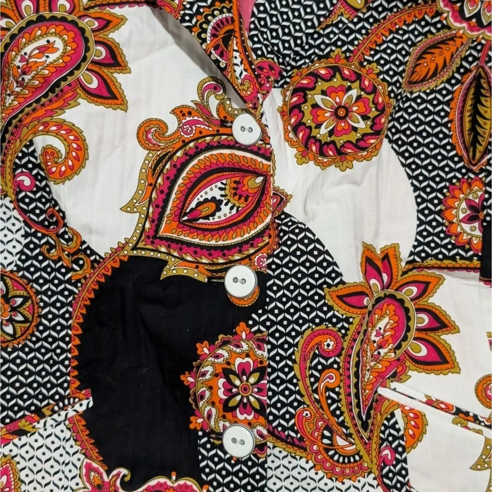 NEW Chico's Blazer Large L 14 2.5 Vibrant Paisley Black Orange Hot Pink Print‎ - Image 3