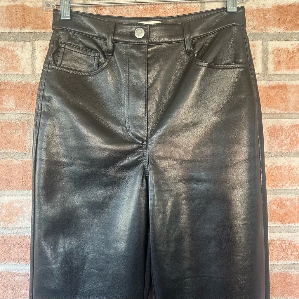 Wilfred Aritzia High Rise Faux Vegan Leather Pants Straight Women’s 2 Black Moto - Image 2