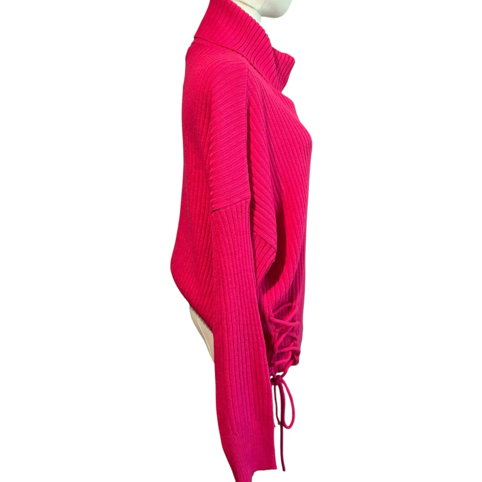 Sweater Turtleneck Fuchsia Crop Tie Sides Ribbed Knit Casual Bogo Runway 7 SZ 1X Pink - Image 10