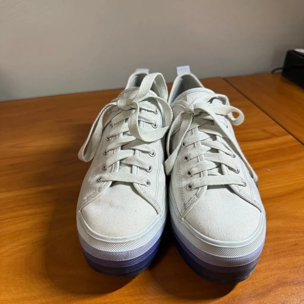 Keds Tripple Up Lace Up Platform Sneaker Blue White Stripe Canvas Shoe W8 - Image 2