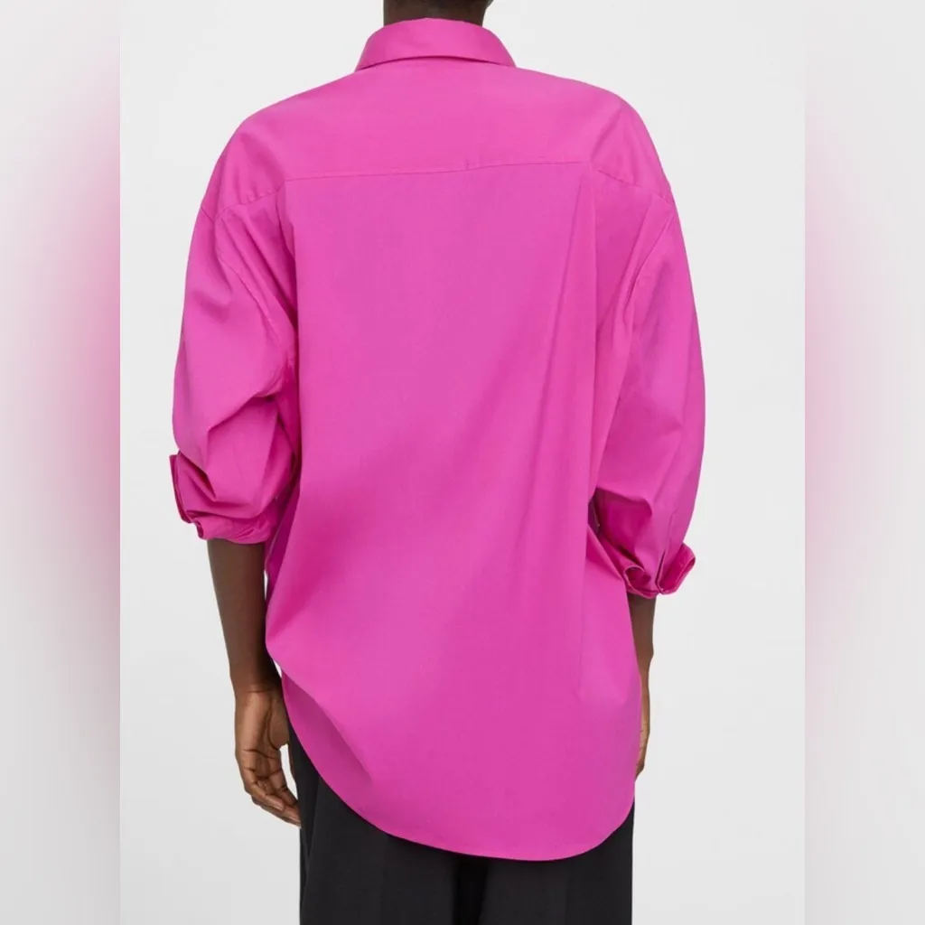 NEW Theory Oversized Button-Front Shirt Carnation Luxe Long Sleeve - Image 4