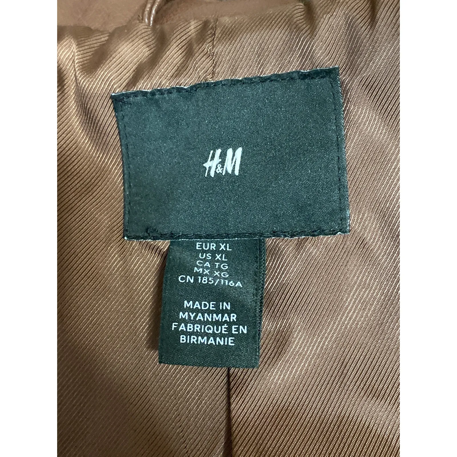 H&M Women's Faux Vegan Leather Collar Long Sleeve Button Down Coat Jacket Top XL - Image 6